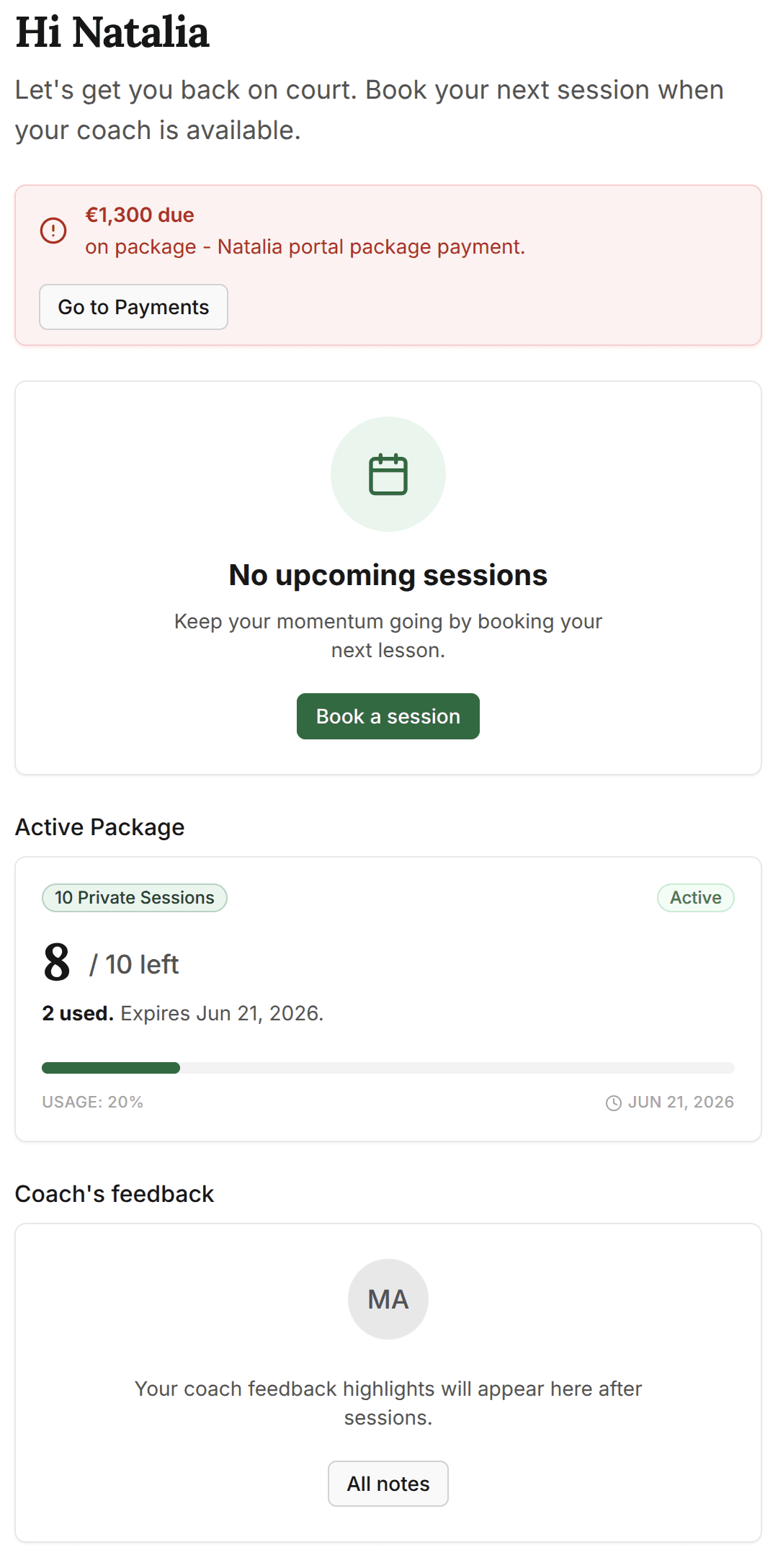 Client portal screenshot